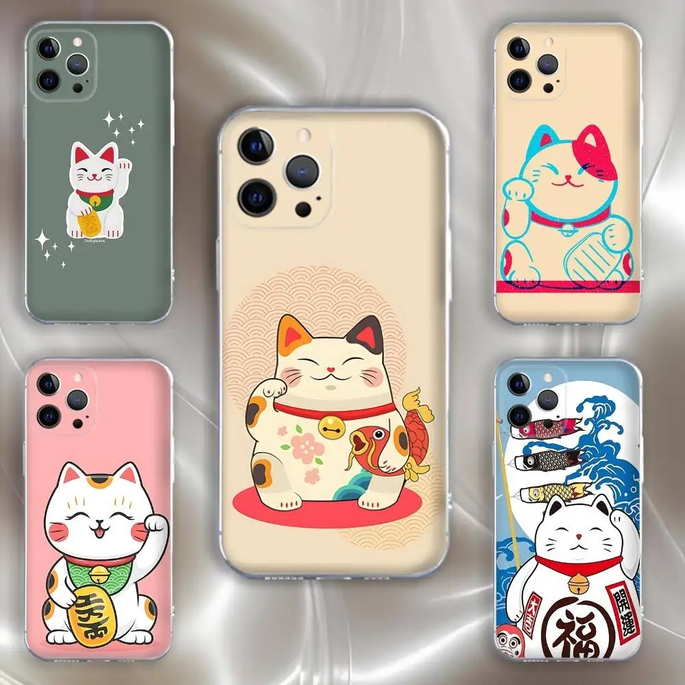 

Maneki Neko Lucky Money Cat Phone Case For iPhone 16,15,14,13,12,11 Pro,Max,Plus,X,XS,XR,SE,Mini Transparent Silicone Soft