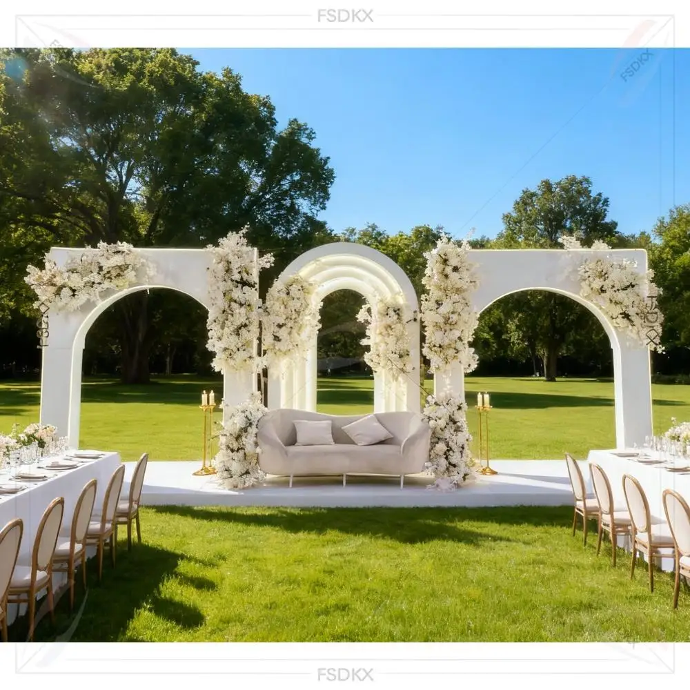 

FSDKX Wholesale Wedding Decorative 3d Pvc Backdrop Curved Stage Event Backdrop with Lights for More Events Decoration