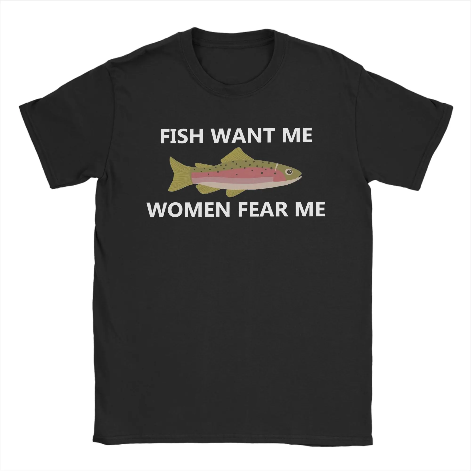 Camiseta masculina de algodão puro com gola redonda, camiseta de manga curta, tamanho grande, com estampa de peixe incrível que quer mimar-me, mulhere