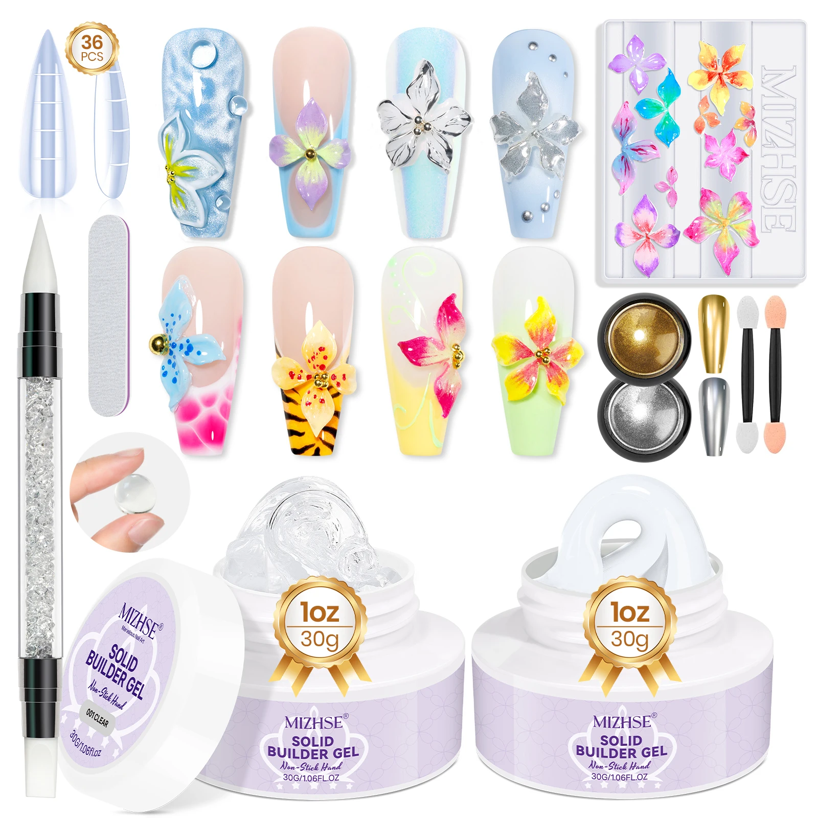 Gel Constructor de Uñas MIZHSE, Gel Blanco Lechoso, Esmalte de Gel Transparente para Extensión de Uñas, Set de Manicura Profesional para Salón o Uso Doméstico, Arte de Uñas