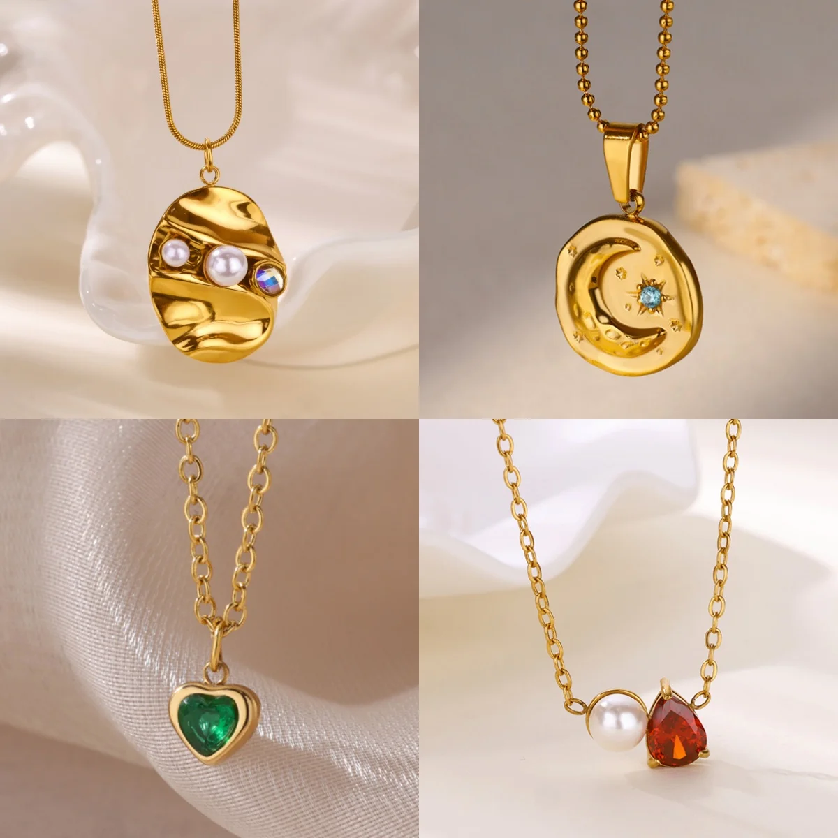 

10pcs Waterdrop Zirconia Pendant Necklaces for Women Stainless Steel Heart Imitation Pearl Birthday Gifts Necklace bijoux acier