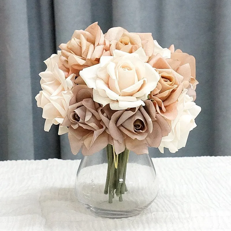 

Real Touch 5 Heads Big Rose Bouquet Latex Artificial Flowers for Wedding Home Decoration Fake Flower Bridal Bouquet