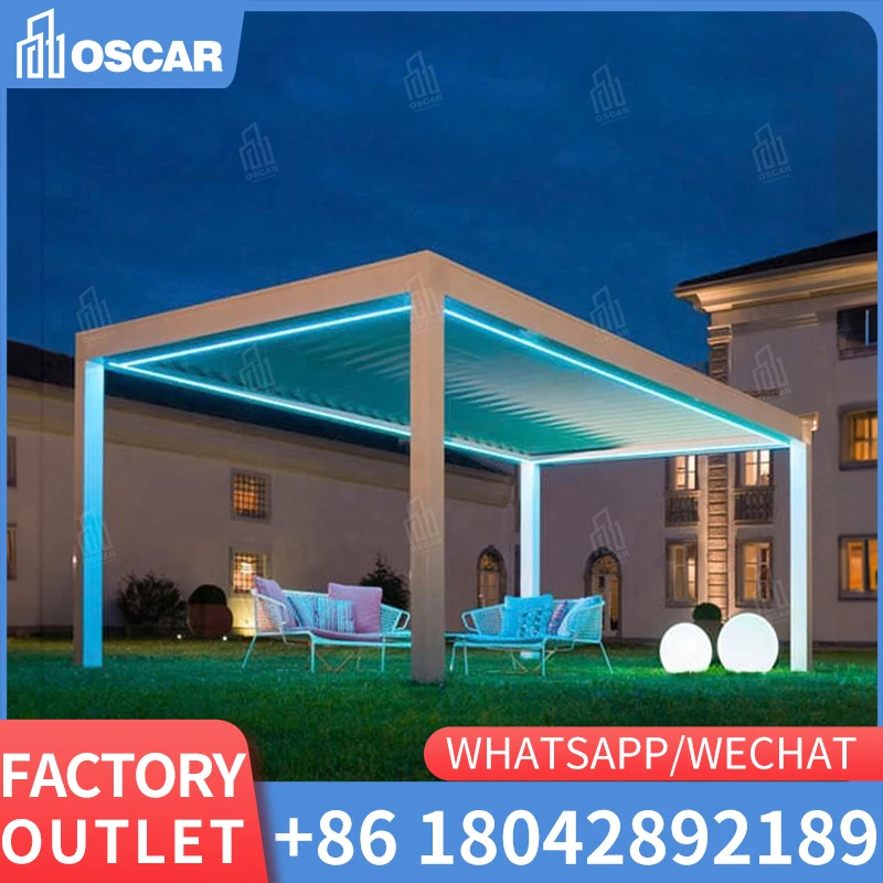 

Pergola Aluminum Retractable Outdoor Gazebo Automatic Exterior Foldable Wind-resistant Motorized Louvered Aluminum Pergola