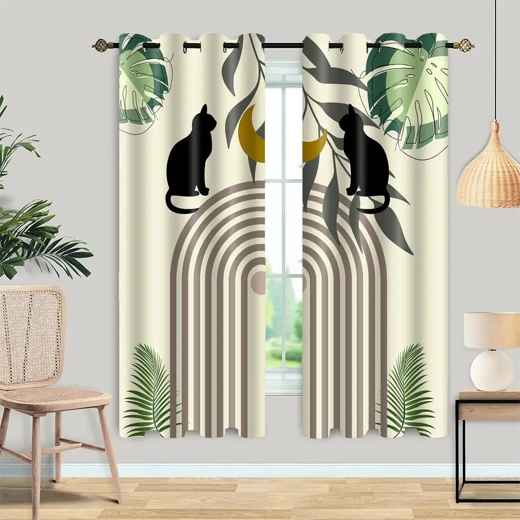 Nordic Abstract Curtains Sun Leaf Art Print Drapes Modern Living Room Bedroom Simple Decor Curtains 2 Panels Set