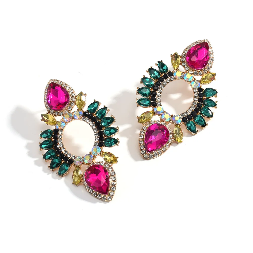 Elegant light luxury diamond-set geometric earrings women's cross-border rhinestone earrings fashion trend temperament versatile