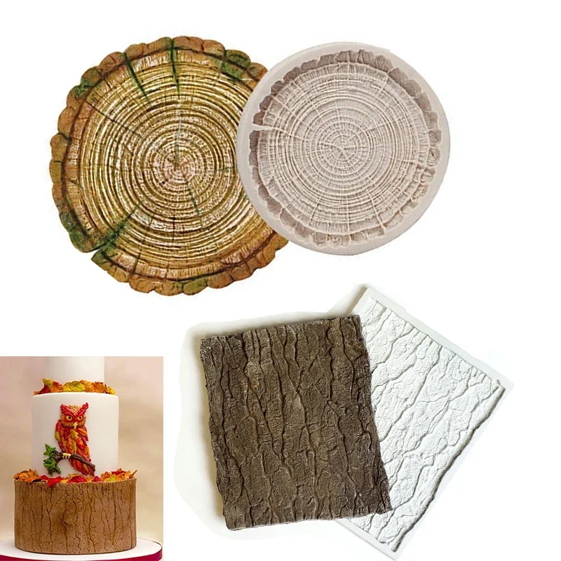 3d Tree Stump Fondant Mold Wood Bark Texture Impression Lace Mat Cake Border Decorating Tools Sugarcraft Supplies Cupcake Topper