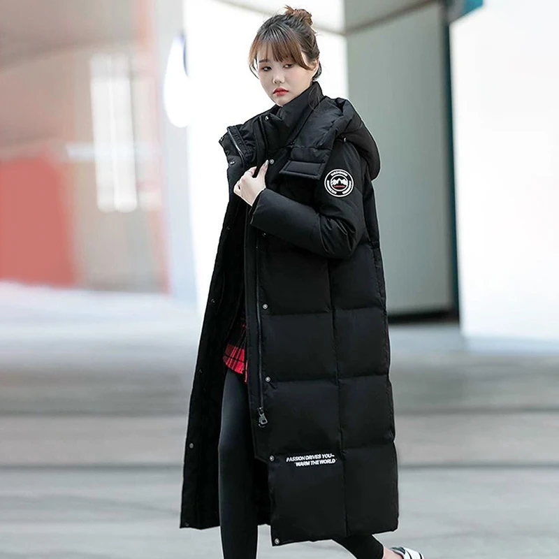 Down  2023 New Female Korean Fashion Relaxed Temperament Long Over-the-knee Super Thick Winter Hooded Warm Coat FemaleTide