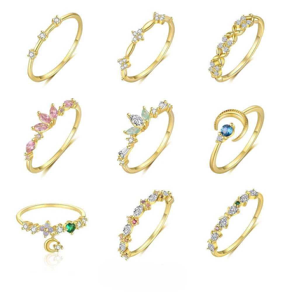 

Кольцо из чистого серебра 925 пробы с красочными бриллиантами и звездой и луной для женщин, французские нишевые изысканные милые стильные цветочные украшения