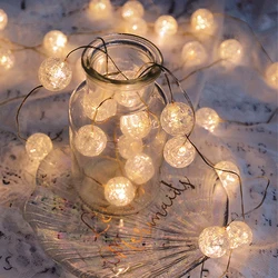 1M 10LED Cracked Ball String Lights Battery Powered Copper Wire Lighting Strings Outdoor Garland Light for Birthday Party Decor