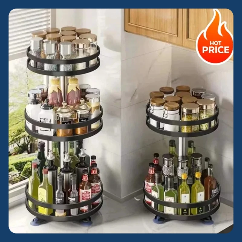 360 ° Organizador giratorio para especias, bandeja de almacenamiento de acero al carbono antideslizante, adecuado para almacenamiento de condimentos y especias.
