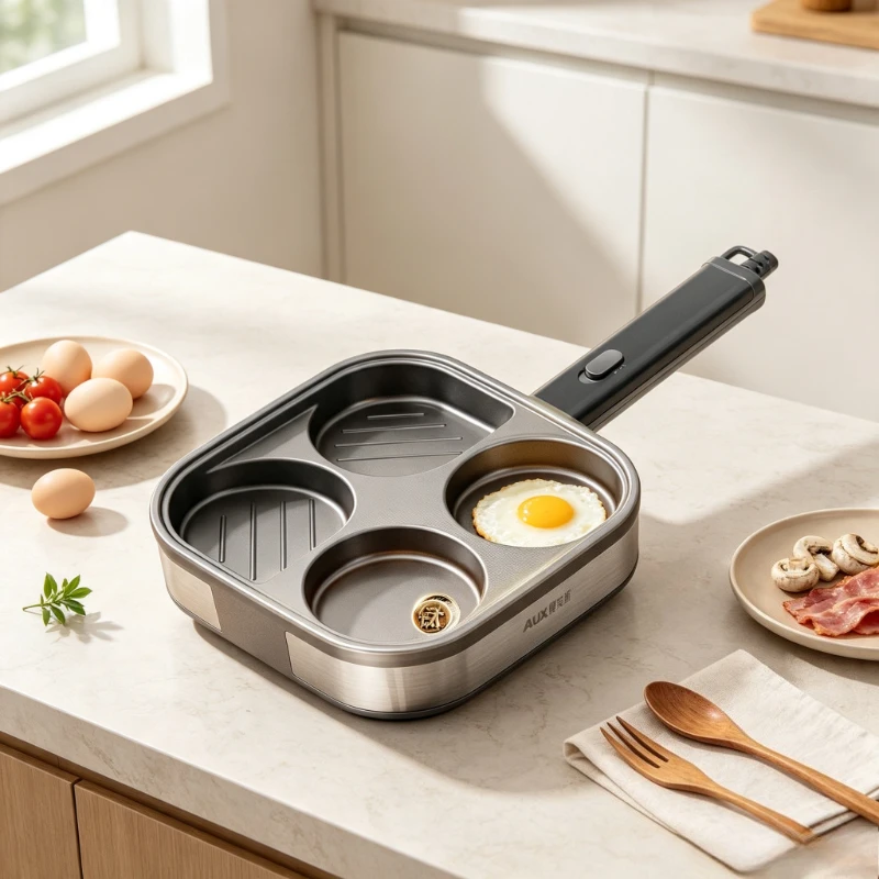4 Compartment Electric Breakfast Pan Adjustable Temperature Frying Cooker for Eggs Pancakes Sausage Family Home Kitchen 전기 팬