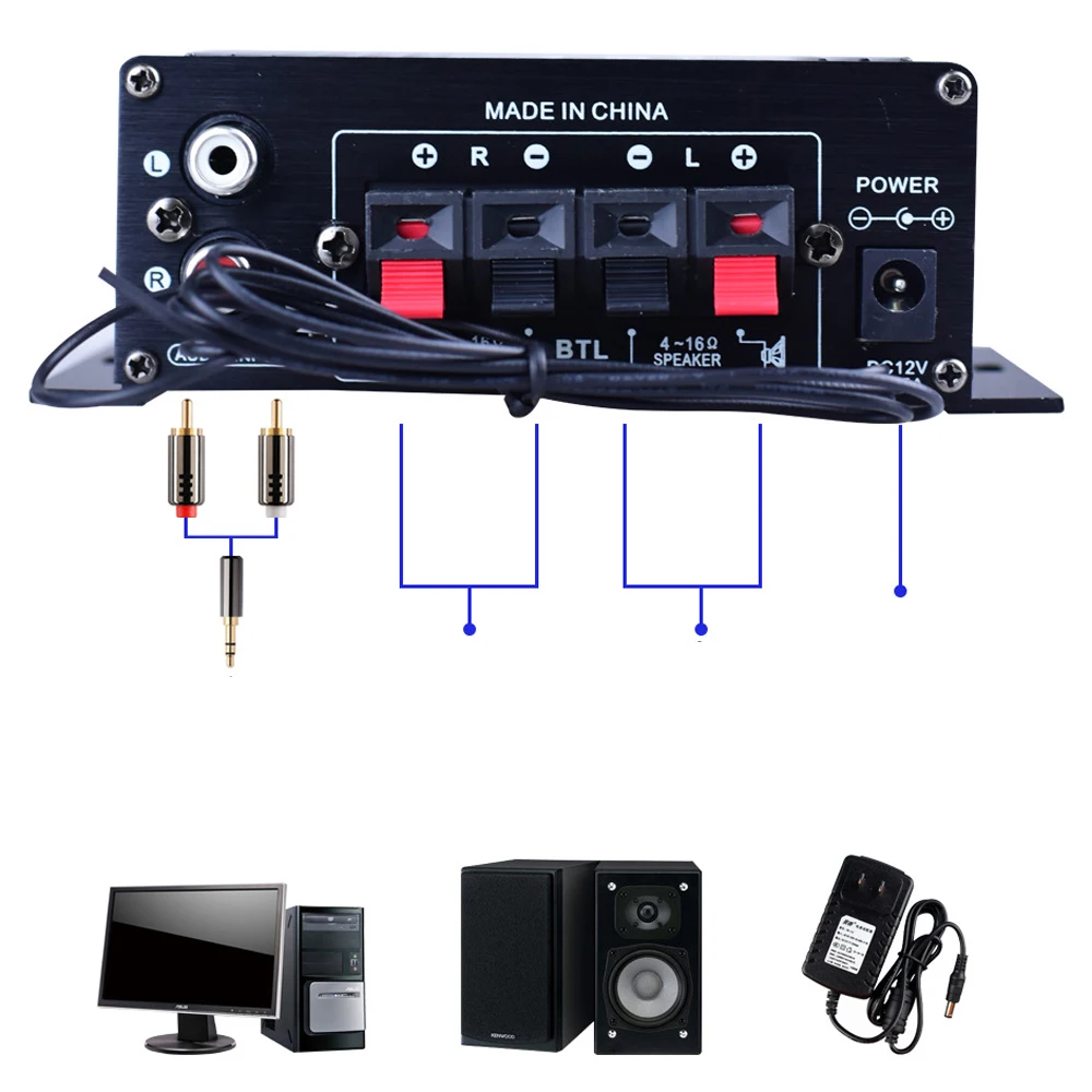 Woopker Sound Amplifier Channel 2.0 HIFI Bluetooth Amp Home Digital Audio 12V3A AK380 AK370 AK280 AK270 AK170 for Car Bass Trebl
