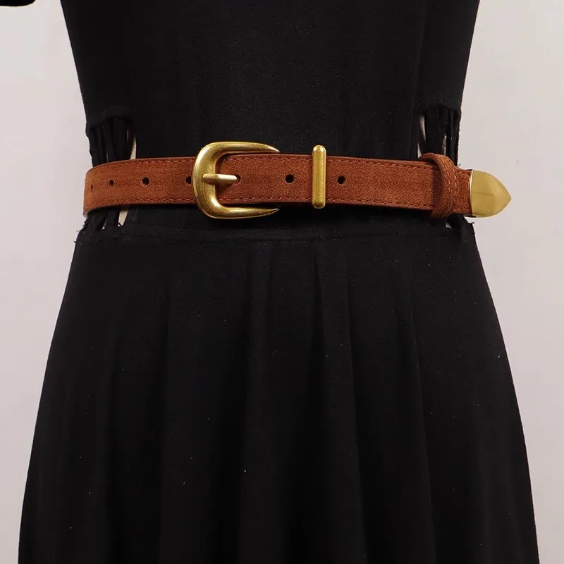 女性のファッションスエード本革カマーバンド女性ドレスコルセットウエストバンドベルト装飾狭いベルト R1735