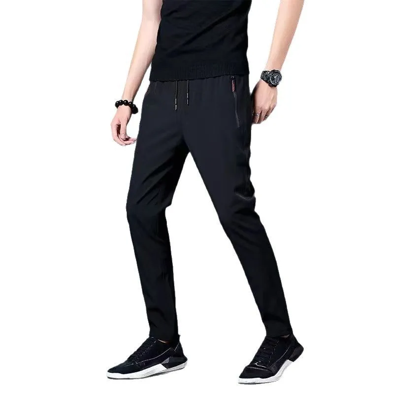Men's Casual Pants Straight Slim Fit Elastic Waist Jogger Korean Classic Blue Black Gray Male Brand Trousers Plus Size view 5