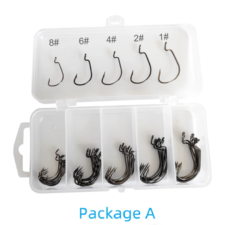 50 stuks crankhaakset 8 # -3/0 Vishaken Zoutwater Zachte Worm Lokken Brede Kloof Offset Vishaak Jig Vishaak Voor Karper Snoek met Doos