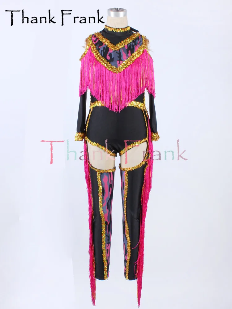 

New Tassels Modern Dance Costume Girls Women V-Neck Sequin Cheerleading Uniform Kids Adult Festival Jazz Dancing Costumes C874