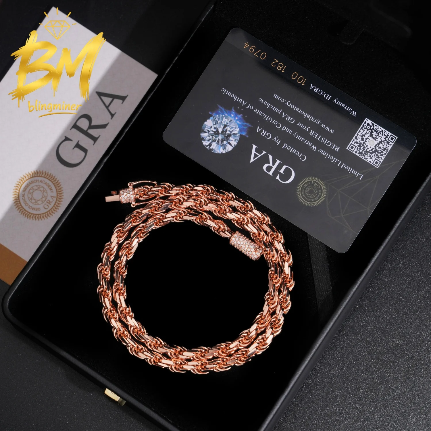 Blingminer 6mm S925 Silver Rope Chain VVS Moissanite Iced Out Cuban Link Necklaces For Men Jewelry Pass Diamonds Tester With GRA