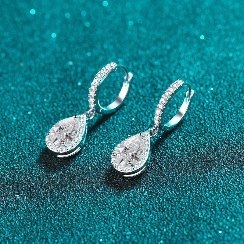 

1ct Water Drop Moissanite Lab Diamond Earrings 925 Silver with White Gold Plated Pear Cut Drop Earring For Women Jewerly Girls