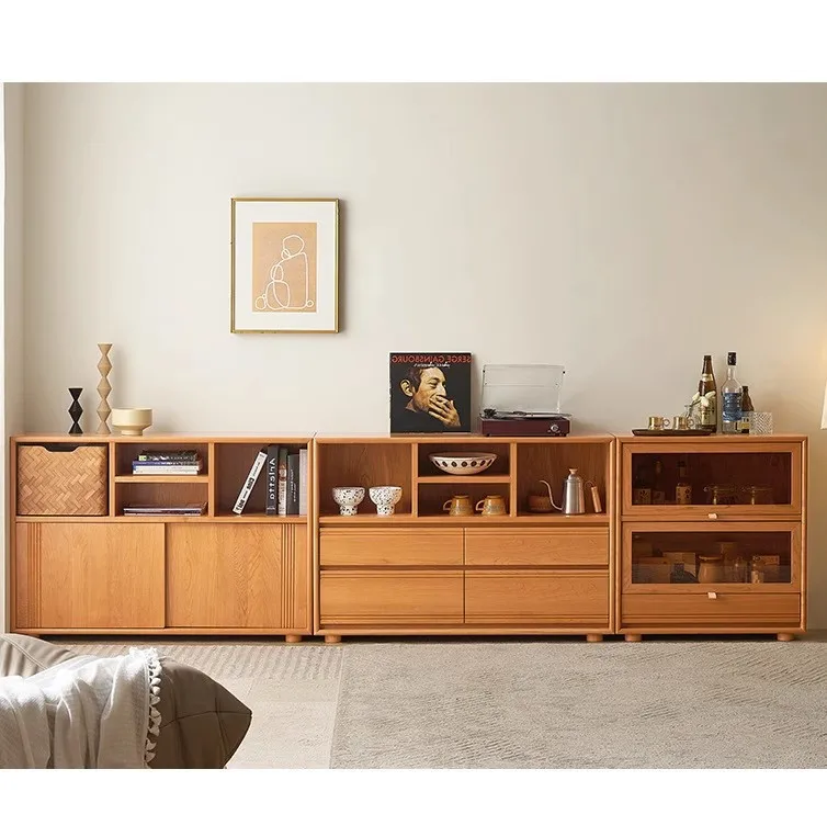 

Japanese-style solid wood home bookcase combination living room storage display cabinet cherry wood magazine cabinet storage sid