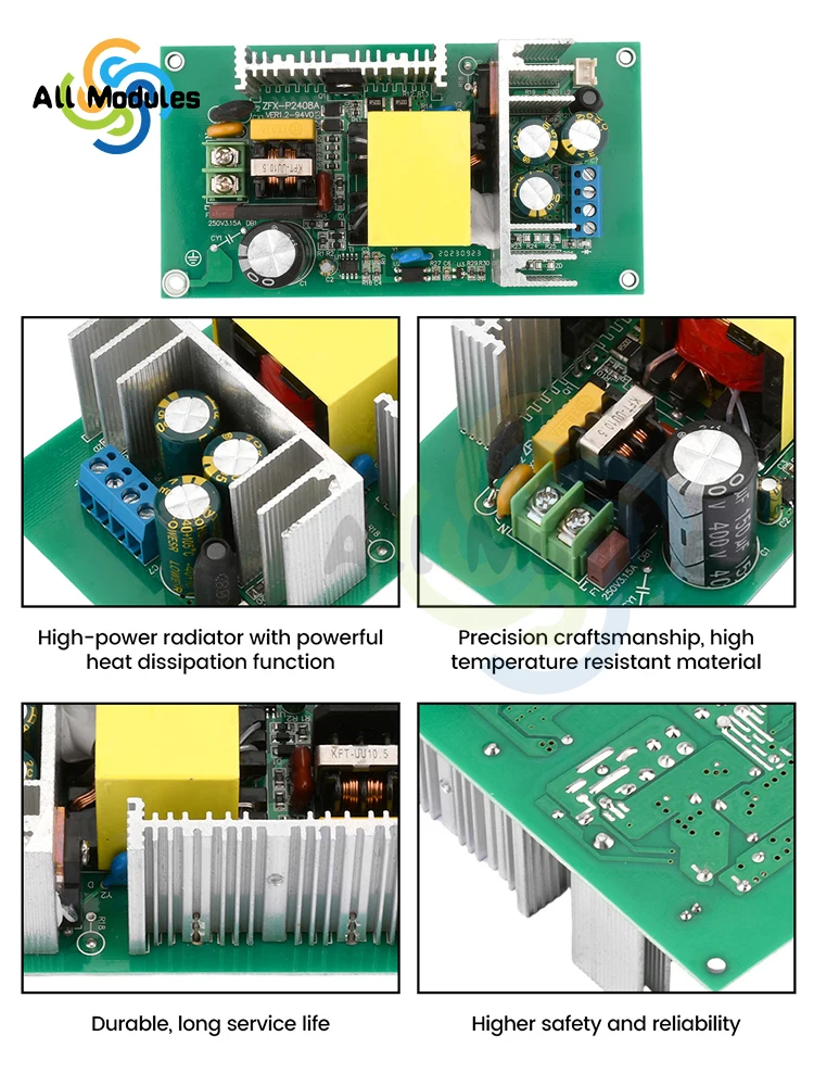 AC110-265V до 24V 8A AC-DC понижающий модуль 8A 198W понижающий трансформатор защита от перегрузки, модуль импульсного источника питания