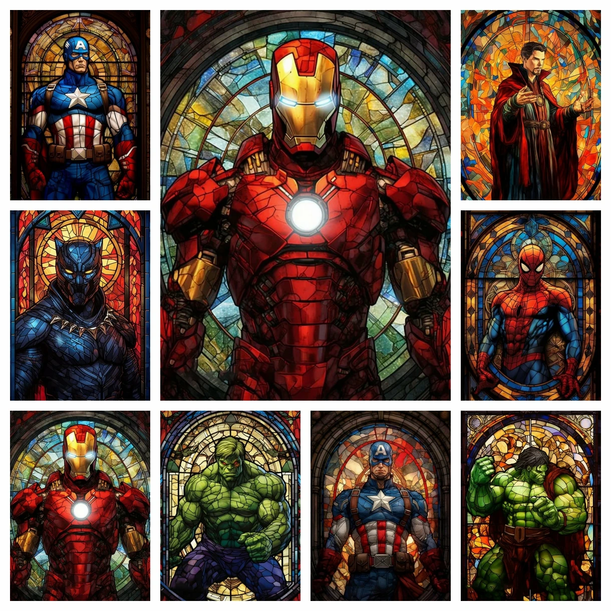 Avengers 5D-Diamantgemälde, Kunst, Marvel-Charaktere, Buntglas, DIY, vollständige Stickerei, Captain America Iron Man Hulk