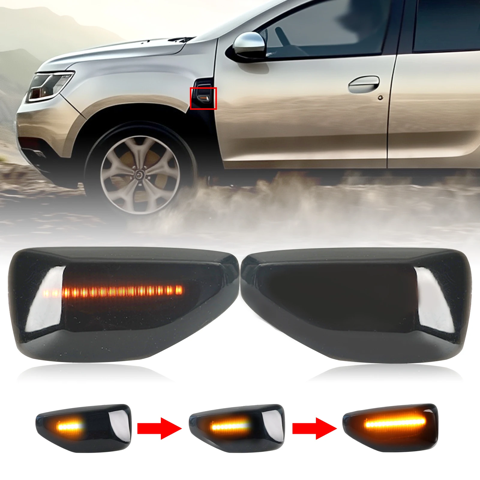 2pcs For Dacia Duster 2 Logan 2 Sandero 2 Renault  Led Dynamic Side Marker Turn Signal Light Sequential Blinker Light Emark Lamp