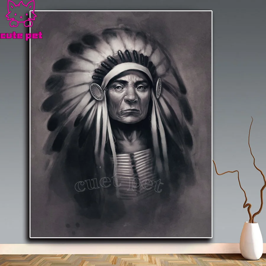 Diamond Embroidery Indian man tribal chief 5D DIY Diamond Painting rhinestone Diamond Mosaic needlework living room decor art