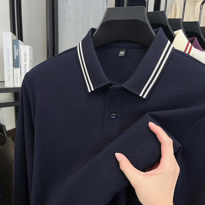 

100Cotton Designer Quality Men's Polo Shirt Lapel Long Sleeve T-Shirt Autumn New Solid Color Simple Fashion Business Menswear