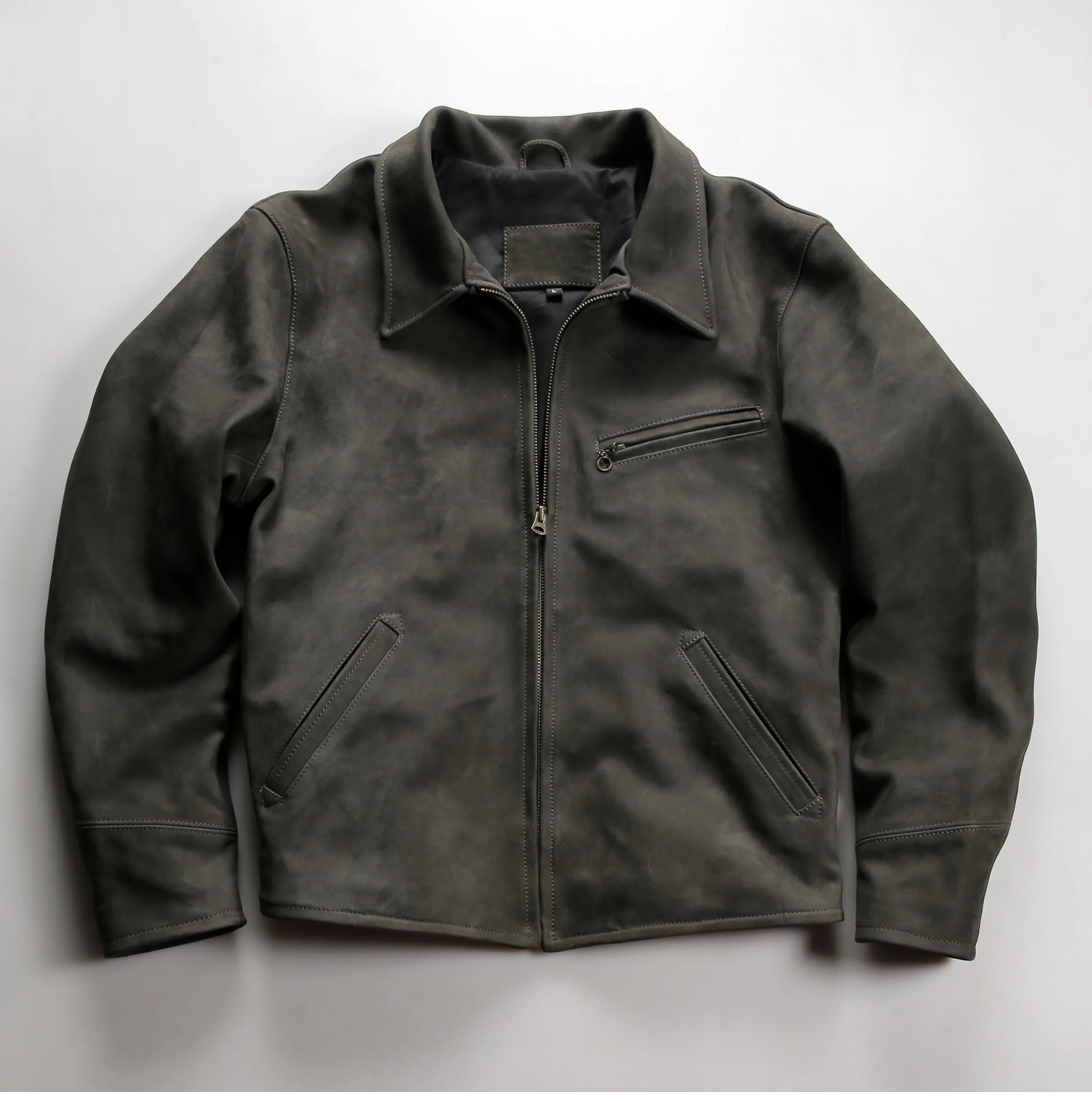 

Серая, черная осенняя кожаная куртка мужская в стиле ретро плюс размер 4XL из натуральной овчины с отложным воротником 1930-х годов кожаное пальто