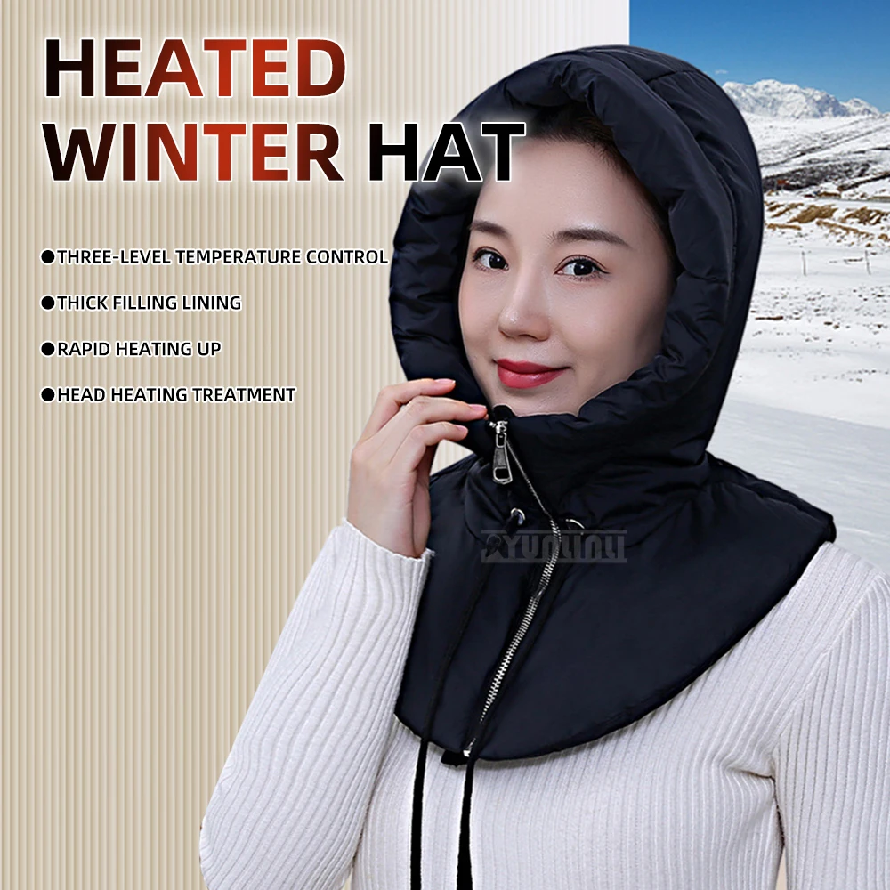 

Electric heating down hat Riding windproof migraine keeping heat compress cap Three-speed temperature control head heating cap