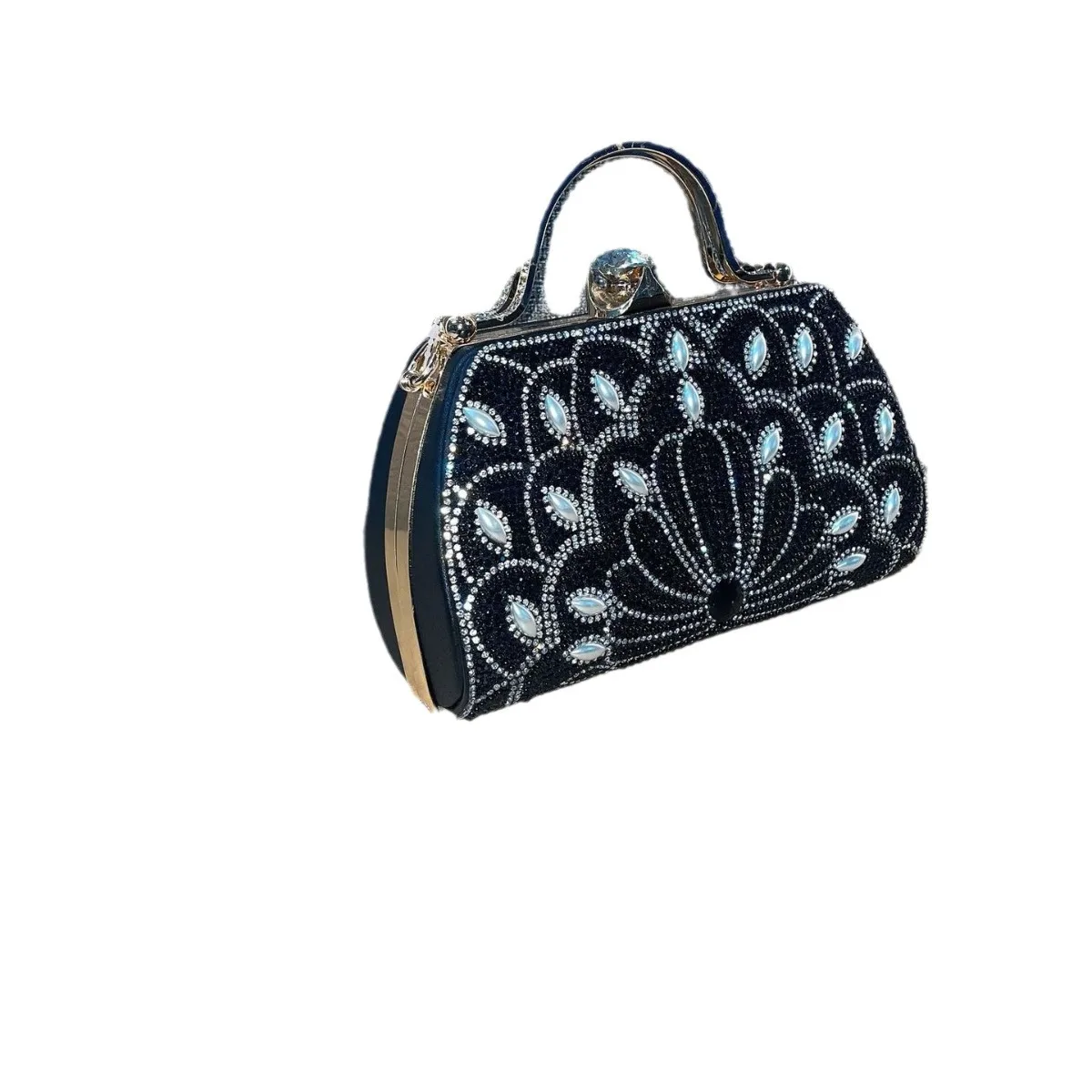 

Sunflower Alloy Rhinestone Engraved Handbag Cheongsam Bag Women's Small Hand Oblique Span Dinner Bag Trendy Snap Closure Handbag