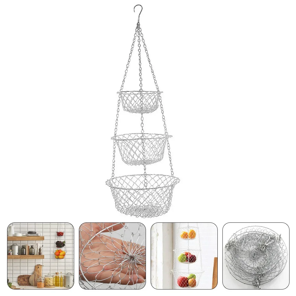 Wall Vegetable Basket Fruit for Kitchen 3 Tier Hanging Storage Baskets Vegetables Iron Wire