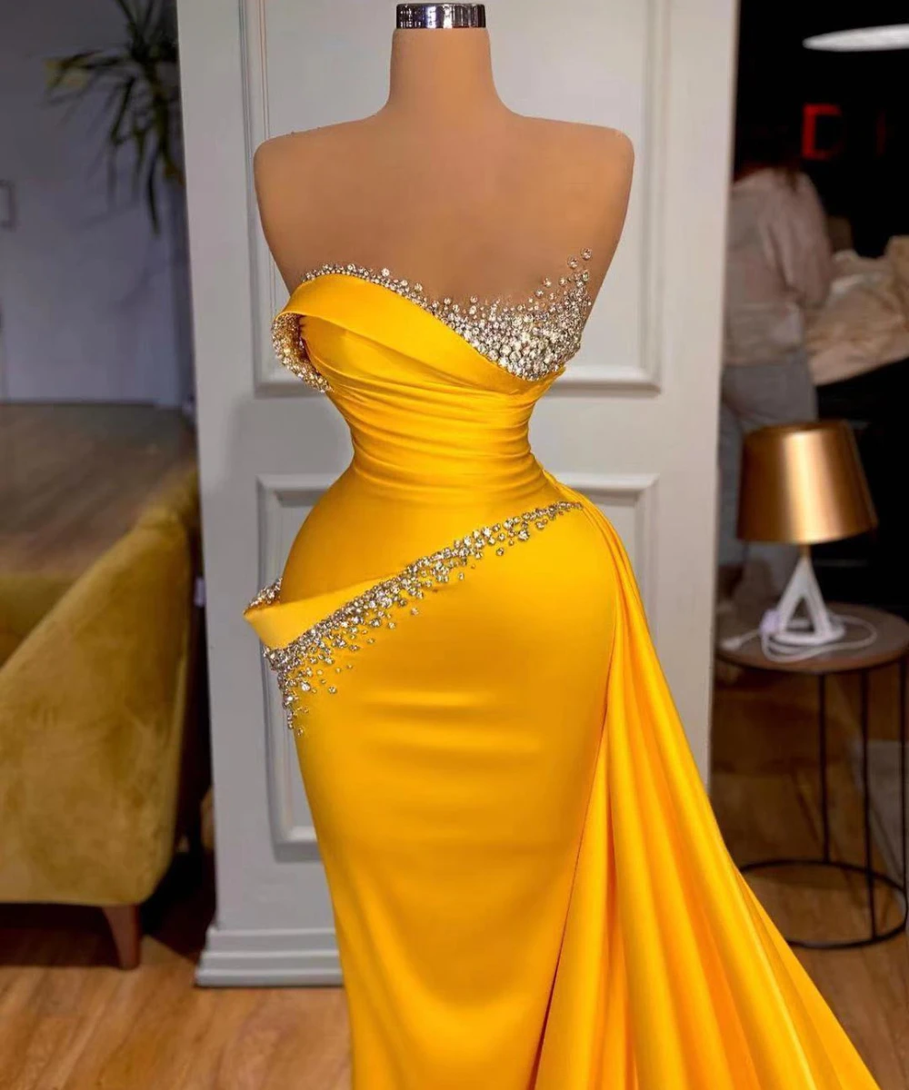 Different Styles Yellow Mermaid Evening Dresses Long Beads Prom Gowns for Women Formal Special Occasion Gown