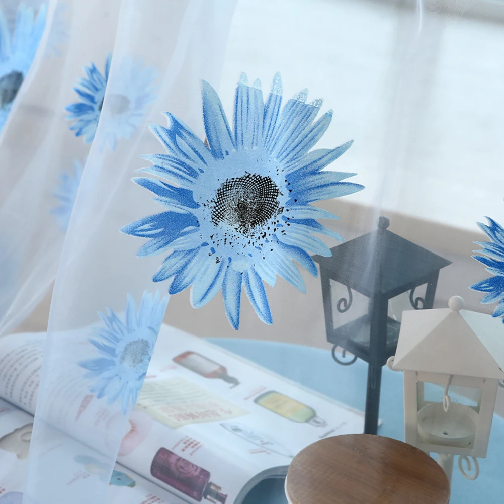 

Blue Curtains Sheer Premium Fabric Simple Decoration Rod Pockets Easy Installation Natural for Bedroom