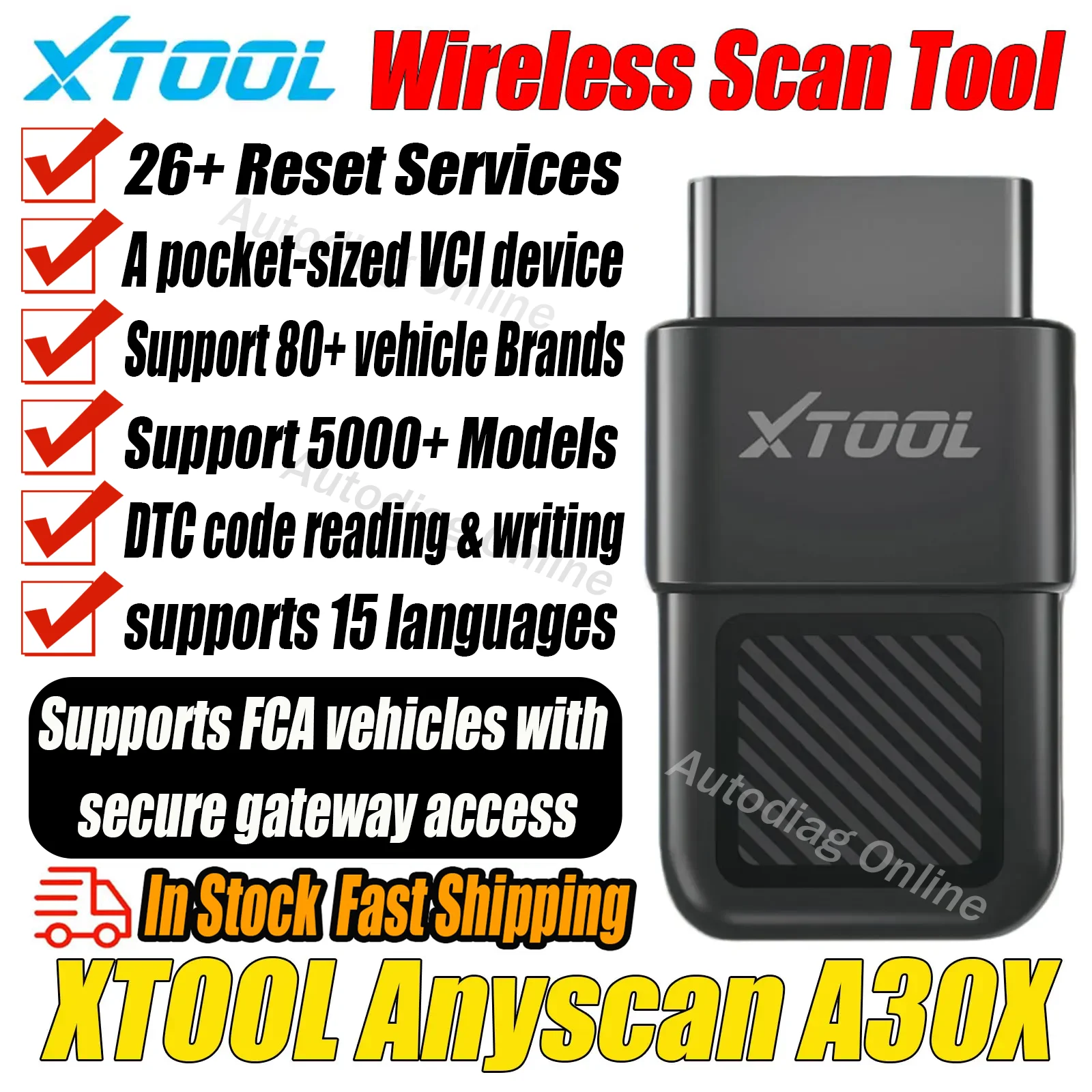 

Автосканер XTOOL A30X с Bluetooth, 26+ функций сброса кодов неисправностей для FCA с безопасным доступом через шлюз, автоматический диагностический сканер.