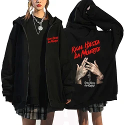 Męskie bluzy z kapturem na zamek Anuel AA Real Hasta La Muerte Bluzy z nadrukiem Streetwear Rapper Loose Casual Vintage Hoodie Jacket