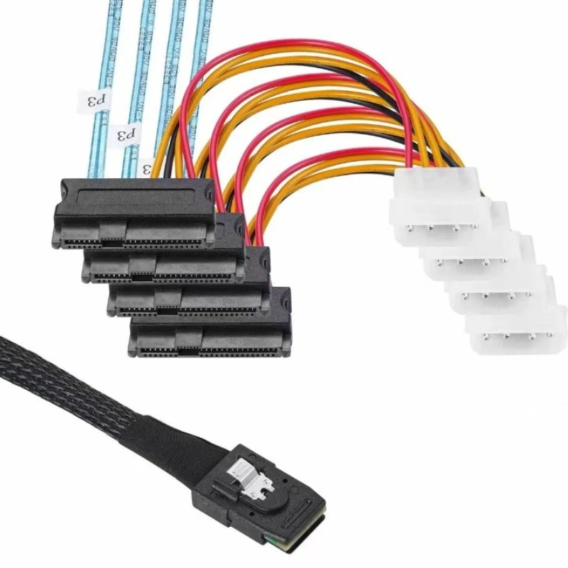 Wiring Harness Cable SFF 8087 To 4 SFF -8482 Large 4PIN 15pin Power Hard Disk Data Cable SFF-8087 Host To 4 SAS 29Pin SFF8482