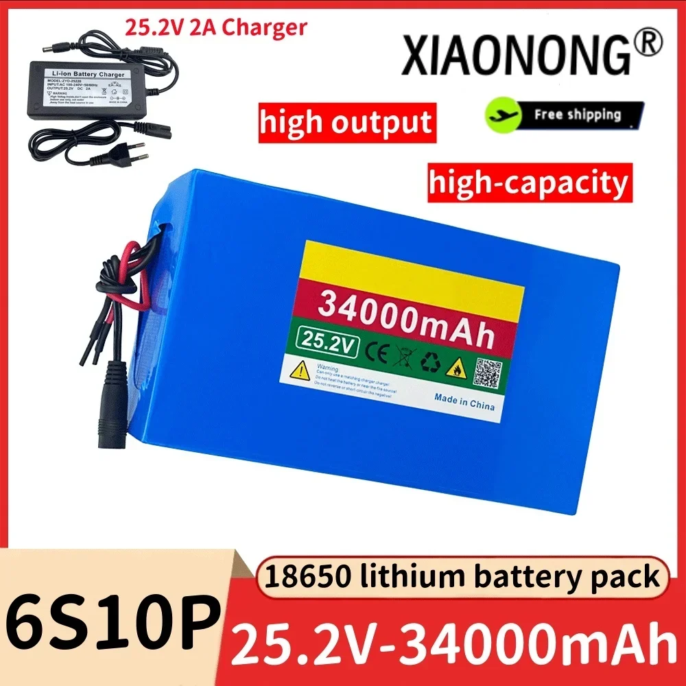 

6S10P 25.2V 34000mAh 18650 Lithium Batterie Pack Protection Rechargeable battery + Chargeur