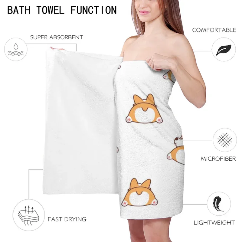 Kawaii hewan lucu anjing Corgi handuk mandi Microfiber hewan peliharaan handuk berkemah tikar Yoga Shower cepat kering penutup renang untuk remaja