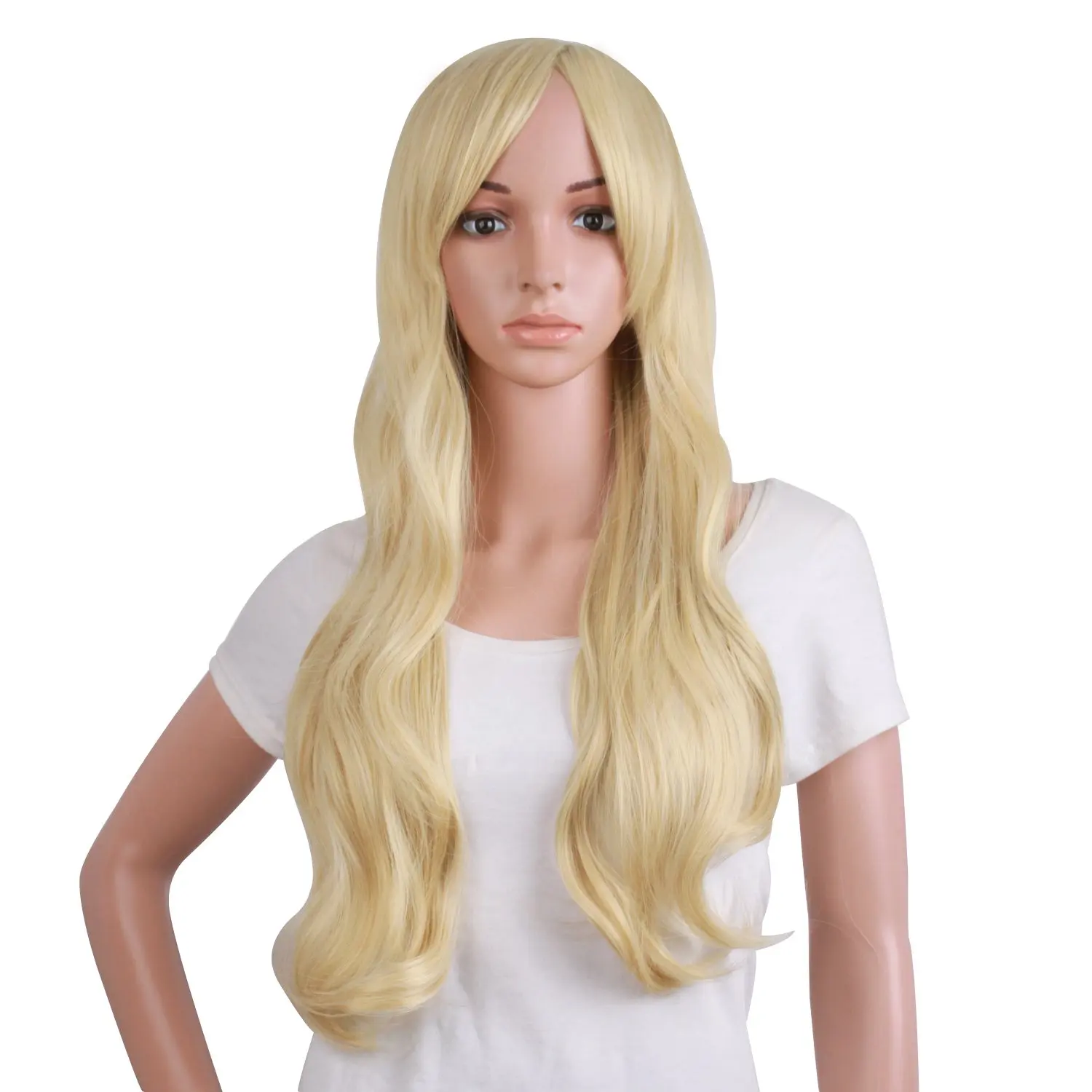 

Party Cosplay Blonde Wigs For Girls Long Wavy Blonde Wig With Bangs Long Curly Natural Fashion Beautiful Blonde Wigs