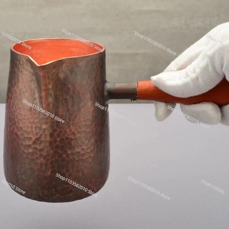 Vintage Hand-Rinsed Pure Copper Coffee Pot,Engraving Hammer Texture Heat Boiling 500 ml Water Kettle Teaware,Handcrafted Teapot