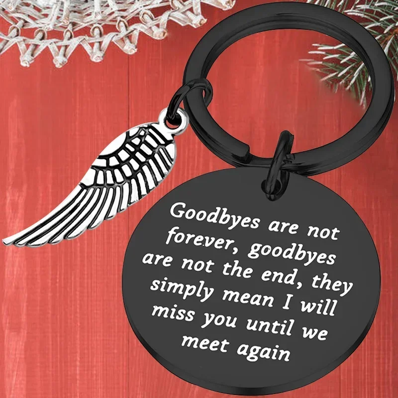 

Metal Mom Dad Memorial Gift Keychain Pendant In Memory Of Loved One Angel Wing Key Chains Goodbyes are Not Forever