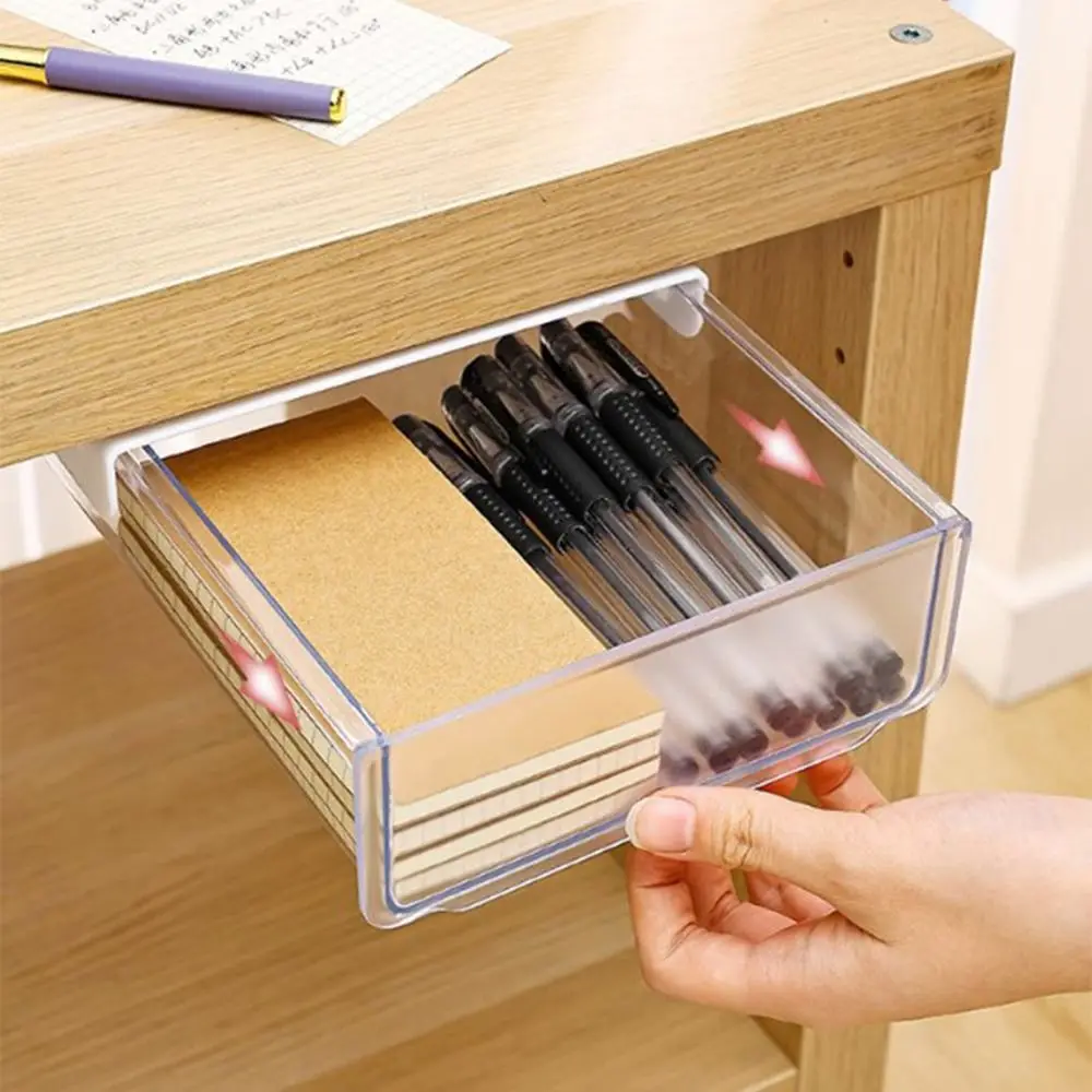 ABS Undertable Drawer Storage Box Hanging Solid color HiddenTable Storage Case Save Space Self-adhesive Make Up Holder