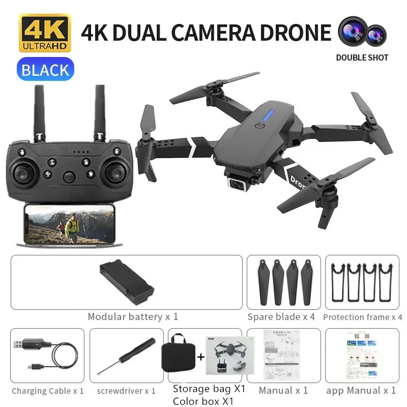 Professional Mini Drone E88 4K HD Aerial Camera Wifi FPV Foldable Quadcopter RC Helicopter Toy Gift For Kids And Adults