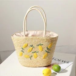 Straw Bag Women Handmade Embroidery Shoulder Tote Bag Weaving Seaside Vacation Beach Bag