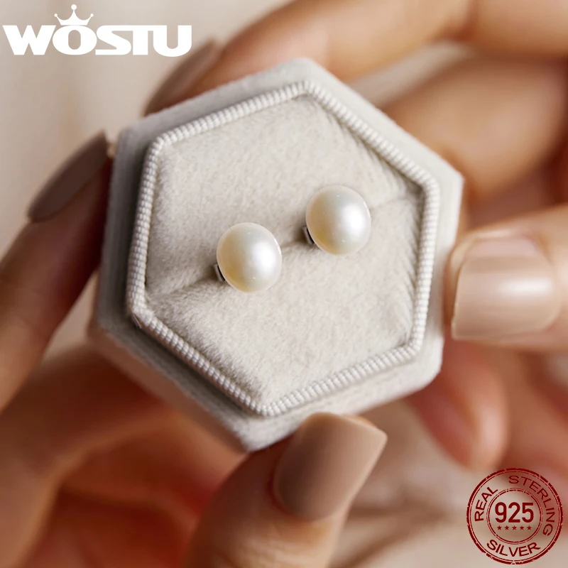 

WOSTU серьги-гвоздики из стерлингового серебра 925 пробы с натуральным жемчугом для женщин, свадебные и помолвочные серьги-гвоздики с жемчугом AAA +, подарок ручной работы