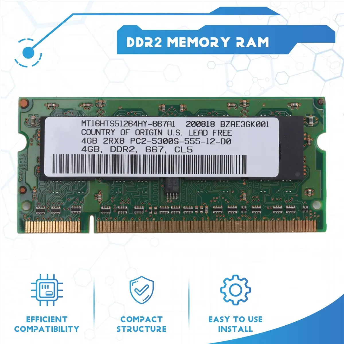 ABAN DDR2 4GB Laptop Ram Memory 667Mhz PC2 5300 SODIMM 1.8V 200 Pins for Laptop Memory