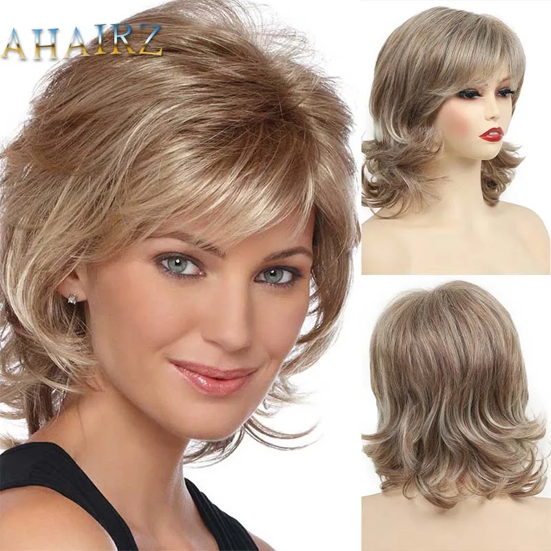 Synthetic Wigs Short Pixie Cut Wig with Bangs Mixed Brown Highlight Wigs for Women Daily Wear Fake Hair