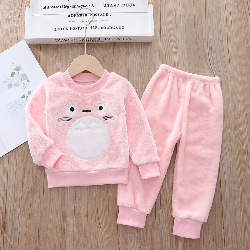 New Cartoon Mouse Pajama Sets For Baby Boys Girls Winter Plus Velvet Thick Flannel Homewear Children Warm Sleepwear Suit 2Pcs