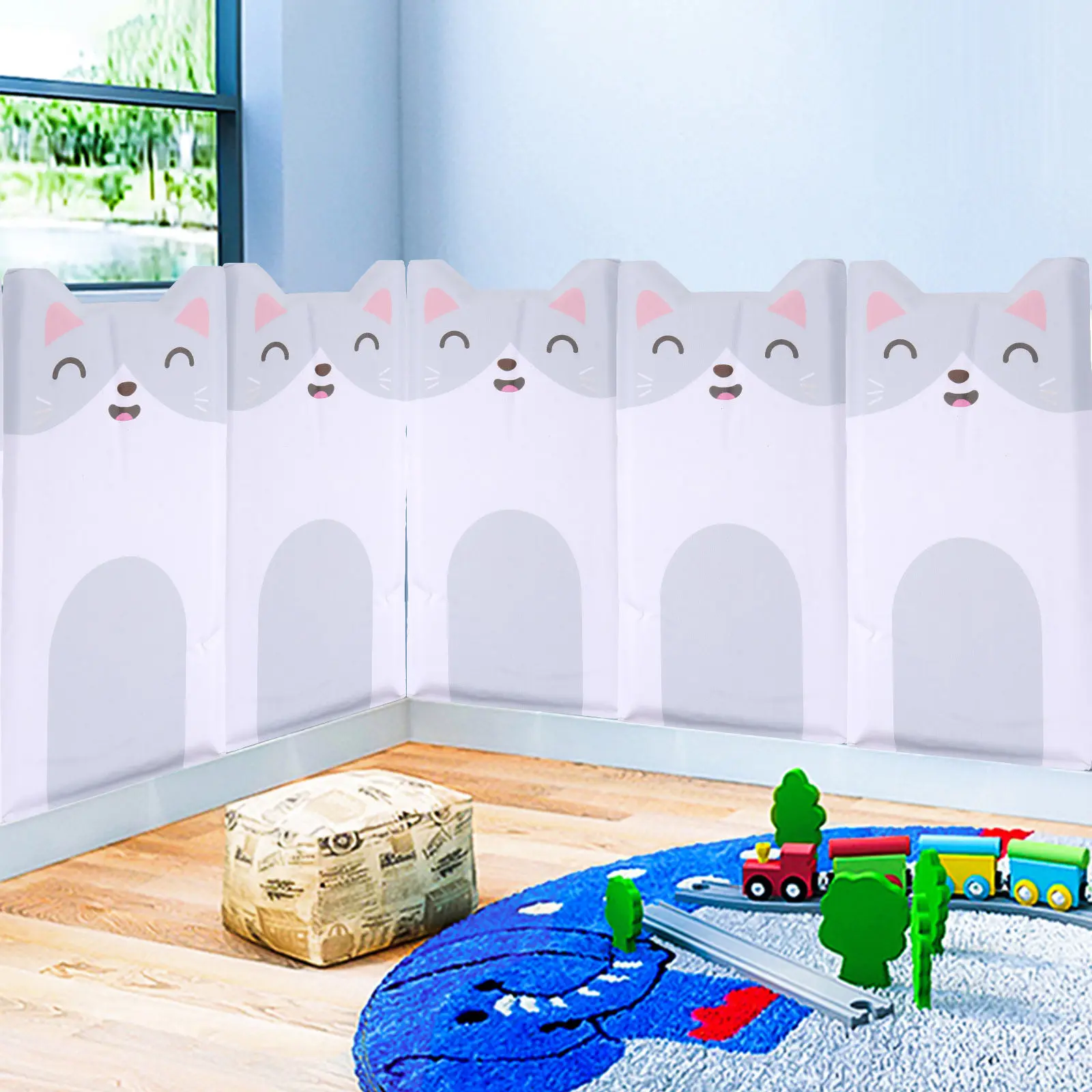 1Pcs Kids Safety Wall Pad Animal Pattern Soft Surface Anti-Bump Protective Cushion Self-Stick Wall Protector for Nursery Decor